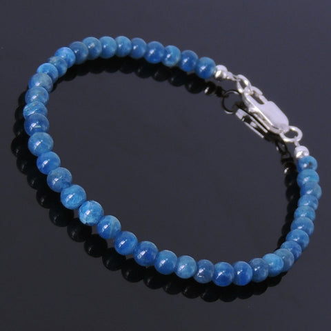 Men's Women Blue Apatite Sterling Silver Bracelet Natural Gemstone 925 Bead Clasp DiyNotion Handmade BR228