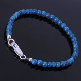 Men's Women Blue Apatite Sterling Silver Bracelet Natural Gemstone 925 Bead Clasp DiyNotion Handmade BR228