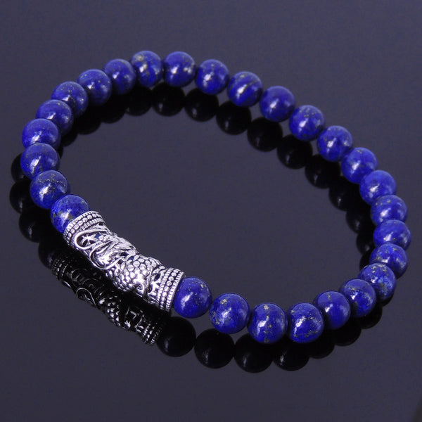 Handmade Men Women Gemstone Bracelet Lapis Lazuli 925 Sterling Silver Dragon Charm DiyNotion BR278