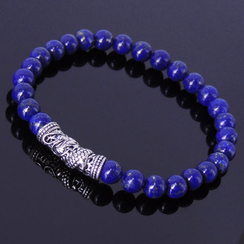 Handmade Men Women Gemstone Bracelet Lapis Lazuli 925 Sterling Silver Dragon Charm DiyNotion BR278