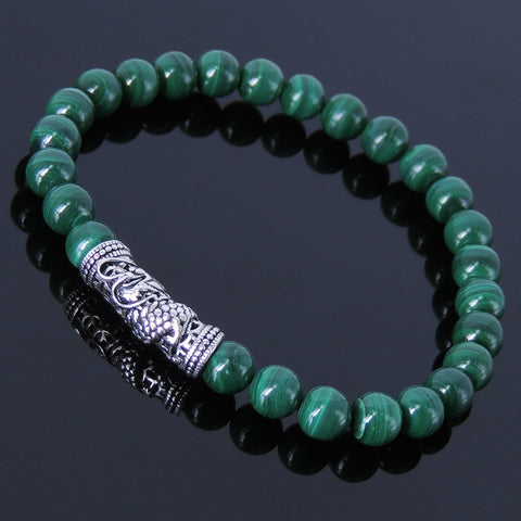 Men's Women Malachite Sterling Silver Bracelet 925 Dragon Charm Gemstone DiyNotion Handmade BR277