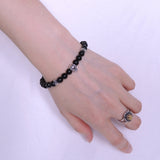 Handmade Men Women Gemstone Bracelet Black Obsidian Sterling Silver Wolf Spacers DiyNotion BR283