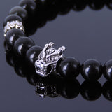 Handmade Men Women Gemstone Bracelet Black Obsidian Sterling Silver Wolf Spacers DiyNotion BR283