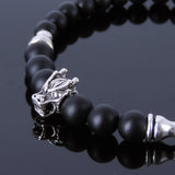 Men's Women Healing Gemstone Bracelet Matte Black Onyx S925 Sterling Silver Wolf BR282