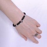Men's Women Healing Gemstone Bracelet Matte Black Onyx S925 Sterling Silver Wolf BR282