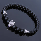Men's Women Healing Gemstone Bracelet Matte Black Onyx S925 Sterling Silver Wolf BR282