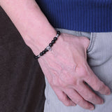 Men's Women Healing Gemstone Bracelet Matte Black Onyx S925 Sterling Silver Wolf BR282