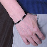 Handmade Men Women Gemstone Bracelet Black Obsidian Sterling Silver Wolf Spacers DiyNotion BR283