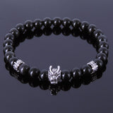 Handmade Men Women Gemstone Bracelet Black Obsidian Sterling Silver Wolf Spacers DiyNotion BR283
