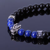Handmade Men Women Gemstone Bracelet Black Obsidian Lapis Gemstone 925 Sterling Silver Wolf & Spacer DiyNotion BR284