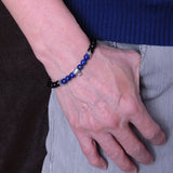 Handmade Men Women Gemstone Bracelet Black Obsidian Lapis Gemstone 925 Sterling Silver Wolf & Spacer DiyNotion BR284