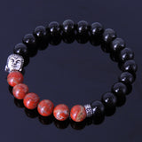 Mens' Women Black Obsidian Japser Stone Sterling Silver Bracelet 925 Buddha DiyNotion Handmade BR194