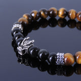 Handmade Men Women Gmestone Bracelet Black Obsidian Tiger Eye 925 Sterling Silver Wolf & Spacer DiyNotion BR286