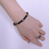 Handmade Men Women Gmestone Bracelet Black Obsidian Tiger Eye 925 Sterling Silver Wolf & Spacer DiyNotion BR286