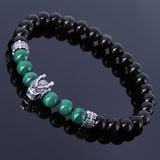Handmade Men Women Gemstone Bracelet Black Obsidian Malachite 925 Sterling Silver Wolf & Spacer DiyNotion BR285