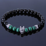 Handmade Men Women Gemstone Bracelet Black Obsidian Malachite 925 Sterling Silver Wolf & Spacer DiyNotion BR285
