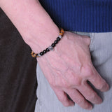 Handmade Men Women Gmestone Bracelet Black Obsidian Tiger Eye 925 Sterling Silver Wolf & Spacer DiyNotion BR286