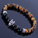 Handmade Men Women Gmestone Bracelet Black Obsidian Tiger Eye 925 Sterling Silver Wolf & Spacer DiyNotion BR286