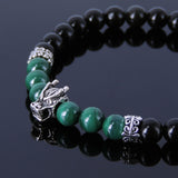 Handmade Men Women Gemstone Bracelet Black Obsidian Malachite 925 Sterling Silver Wolf & Spacer DiyNotion BR285