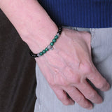 Handmade Men Women Gemstone Bracelet Black Obsidian Malachite 925 Sterling Silver Wolf & Spacer DiyNotion BR285