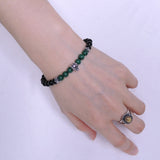 Handmade Men Women Gemstone Bracelet Black Obsidian Malachite 925 Sterling Silver Wolf & Spacer DiyNotion BR285