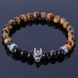 Handmade Men Women Gmestone Bracelet Black Obsidian Tiger Eye 925 Sterling Silver Wolf & Spacer DiyNotion BR286