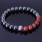 Handmade Men Women Gemstone Bracelet Hematite Jasper Stone 925 Sterling Silver Bead DiyNotion BR137
