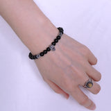 Black Obsidian Bracelet Men Women Gemstone 925 Sterling Silver Skull & Celtic Spacers DiyNotion BR287