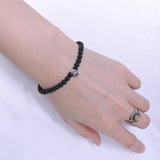 Men/Women Stretchable Bracelet 4mm Lava Stone Volcanic Rock 925 Sterling Silver Celtic Skull DIY-NOTION BR288E