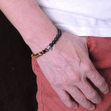 Men Women Tiger Eye Bracelet Lava Rock Gemstone 925 Sterling Silver Wolf Celtic Spacer DiyNotion BR289