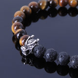 Men Women Tiger Eye Bracelet Lava Rock Gemstone 925 Sterling Silver Wolf Celtic Spacer DiyNotion BR289