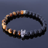 Men Women Tiger Eye Bracelet Lava Rock Gemstone 925 Sterling Silver Wolf Celtic Spacer DiyNotion BR289