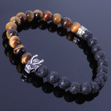 Men Women Tiger Eye Bracelet Lava Rock Gemstone 925 Sterling Silver Wolf Celtic Spacer DiyNotion BR289