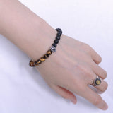 Men Women Tiger Eye Bracelet Lava Rock Gemstone 925 Sterling Silver Wolf Celtic Spacer DiyNotion BR289