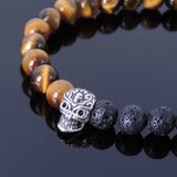 Men Women Tiger Eye Lava Rock Bracelet Handmade Gemstone 925 Sterling Silver Skull Celtic Bead DiyNotion BR290