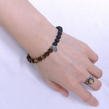 Men Women Tiger Eye Lava Rock Bracelet Handmade Gemstone 925 Sterling Silver Skull Celtic Bead DiyNotion BR290
