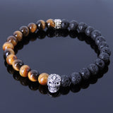 Men Women Tiger Eye Lava Rock Bracelet Handmade Gemstone 925 Sterling Silver Skull Celtic Bead DiyNotion BR290