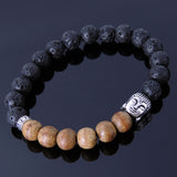 Lava Rock Agarwood Sterling Silver Bracelet 925 Buddha Mantra Spacer Men Women DiyNotion Handmade BR291