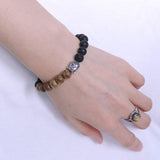 Lava Rock Agarwood Sterling Silver Bracelet 925 Buddha Mantra Spacer Men Women DiyNotion Handmade BR291