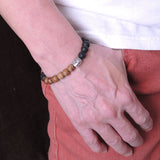 Lava Rock Agarwood Sterling Silver Bracelet 925 Buddha Mantra Spacer Men Women DiyNotion Handmade BR291