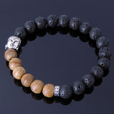 Lava Rock Agarwood Sterling Silver Bracelet 925 Buddha Mantra Spacer Men Women DiyNotion Handmade BR291