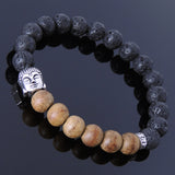 Lava Rock Agarwood Sterling Silver Bracelet 925 Buddha Mantra Spacer Men Women DiyNotion Handmade BR291