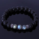 Men Women Labradorite Lava Rock Bracelet Handmade Gemstone 925 Sterling Silver Spacers DiyNotion BR292