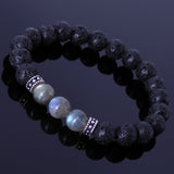 Men Women Labradorite Lava Rock Bracelet Handmade Gemstone 925 Sterling Silver Spacers DiyNotion BR292