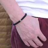 Men's Women Matte Black Onyx Bracelet Sterling Silver Cross Bead DiyNotion BR184