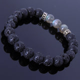 Men Women Labradorite Lava Rock Bracelet Handmade Gemstone 925 Sterling Silver Spacers DiyNotion BR292