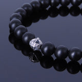 Men's Women Matte Black Onyx Bracelet Sterling Silver Cross Bead DiyNotion BR184