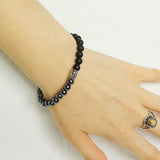 Handmade Men Women Gemstone Bracelet Matte Black Onyx Hematite 925 Sterling Silver Fleur de Lis DiyNotion BR141