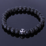 Men's Women Lava Rock Sterling Silver Bracelet 925 Cross Bead DiyNotion Handmade BR293