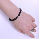 Men's Women Lava Rock Sterling Silver Bracelet 925 Cross Bead DiyNotion Handmade BR293